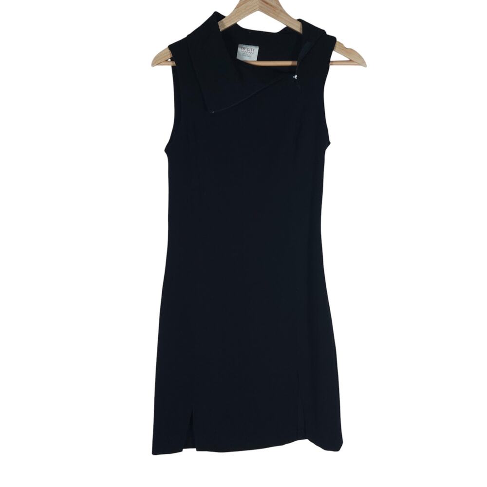 LA City Womens Shift Dress 36 Black Sleeveless Asymmetrical Collar Chic Fashion